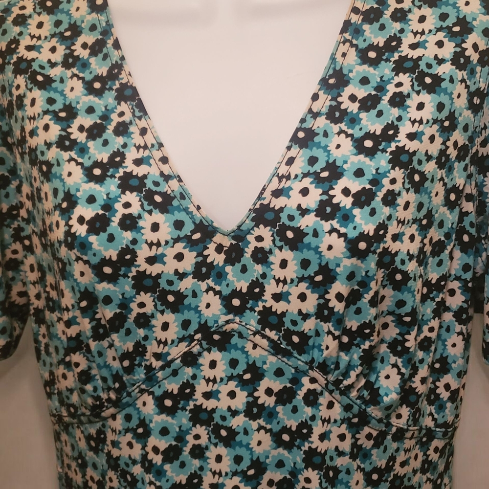 Michael Kors Floral V-Neck Dress - Black, Blue, Cream